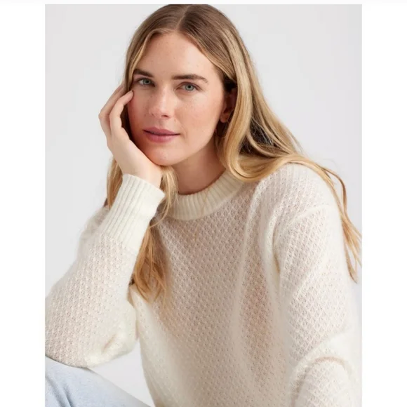 Quince Alpaca Wool Blend Diamond Stitch Creamy White Long Sleeve Jumper Sweater - Picture 10 of 10